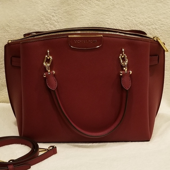 NWT Michael Kors Rochelle LG Satchel brandy red - Picture 1 of 8